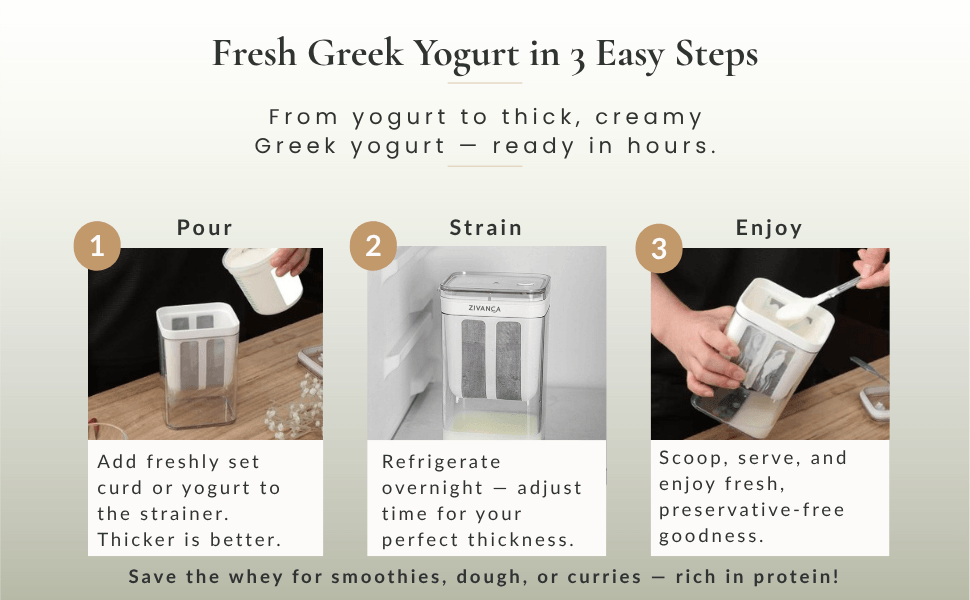 Greek yogurt strainer with stainless steel mesh – Zivanca